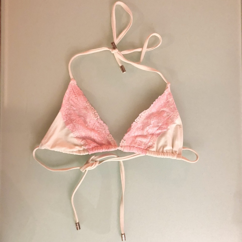 To Die For Bikini Top Sz Small White and Pink Lace